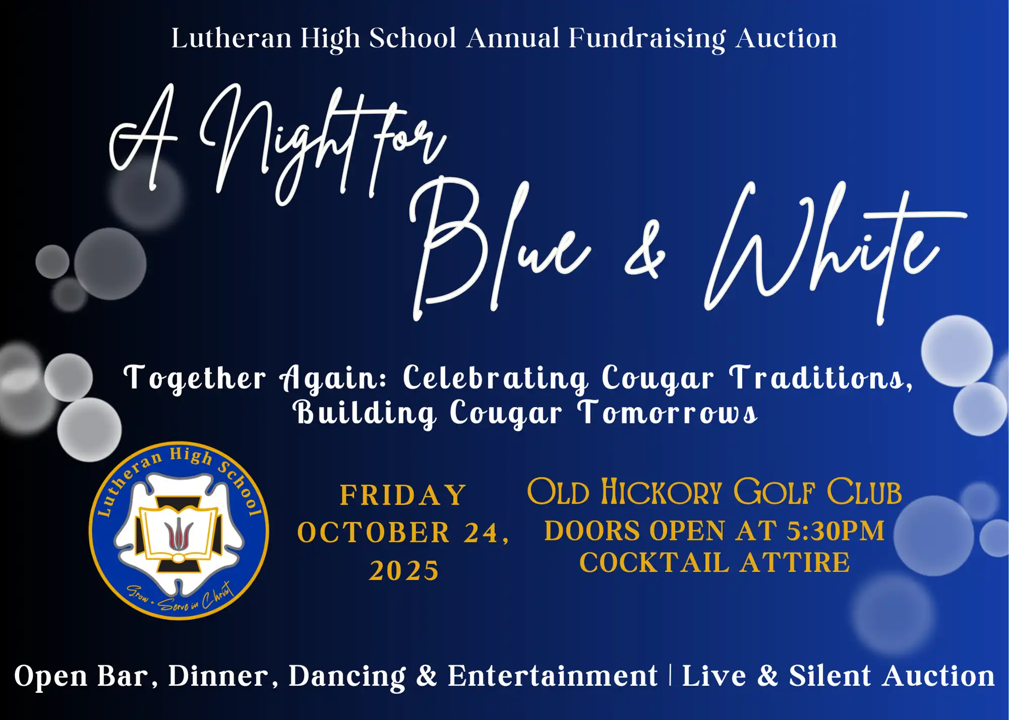 Flyer for A Night for Blue & White, LHS' annual fundraising auction.